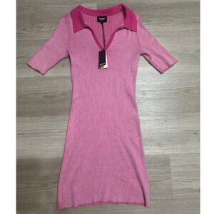NWT Monrow Short Sleeve Pink Polo Collar Sweater Dress